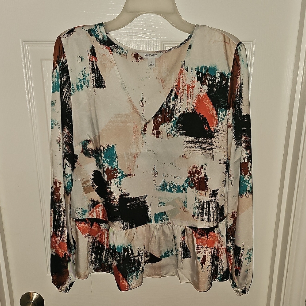Nine West Multicolor Brushstroke Blouse